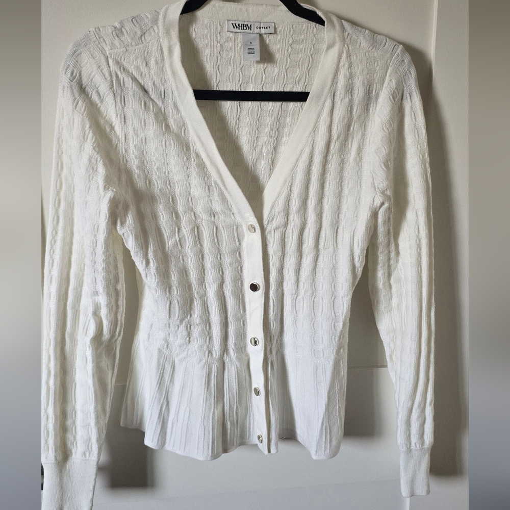 White House Black Market Cream Cable-Knit Button Cardigan